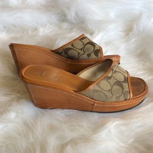 Coach Charma Platform Wedge Leather Slides Sandals